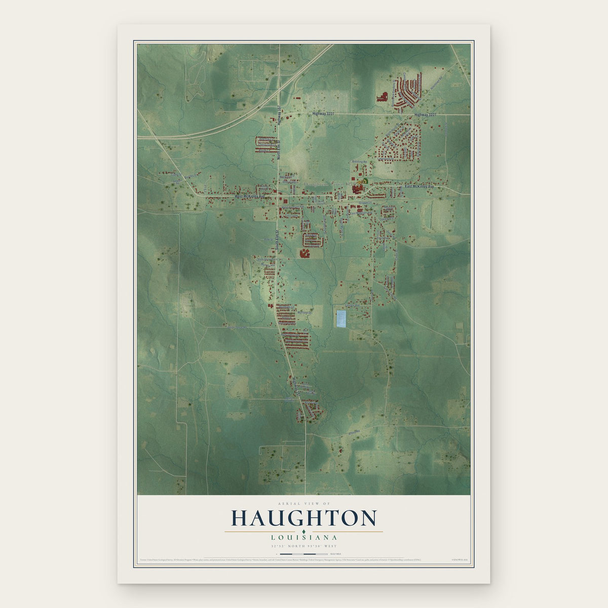 Haughton, Louisiana map print, the full design