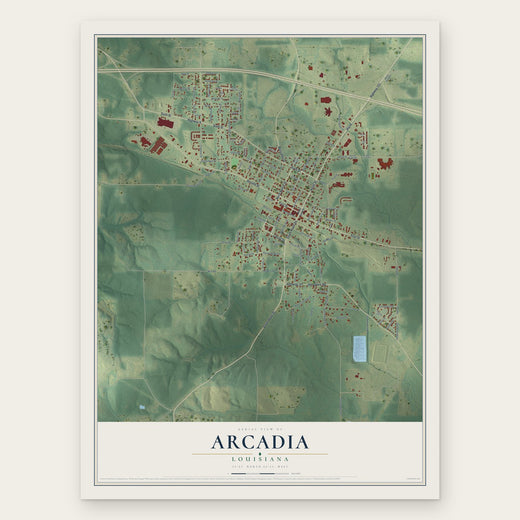 Arcadia, Louisiana map print, the full design