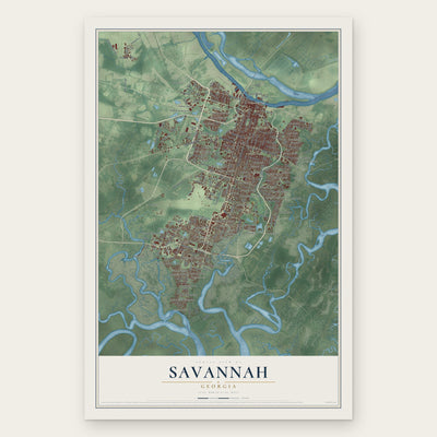 Savannah, Georgia map print, the full design