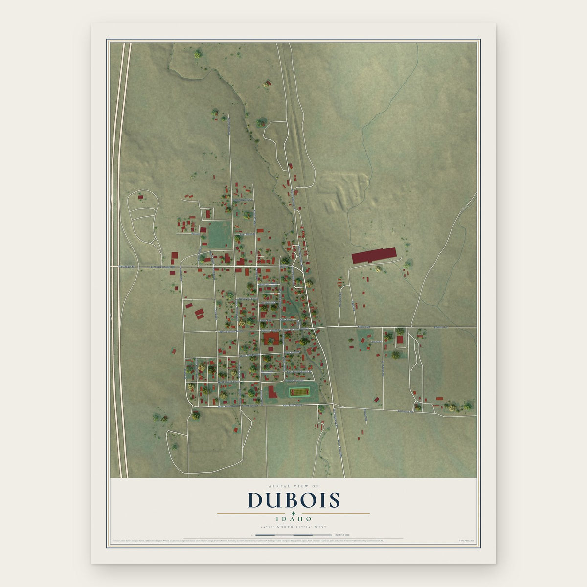 Dubois, Idaho map print, the full design