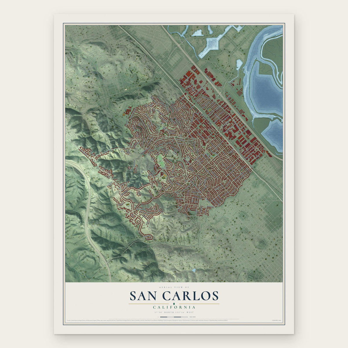 San Carlos, California map print, the full design