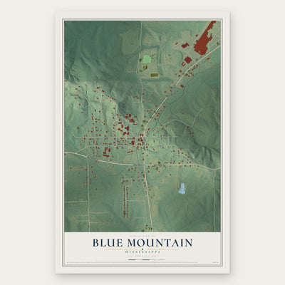 Blue Mountain, Mississippi map print, the full design