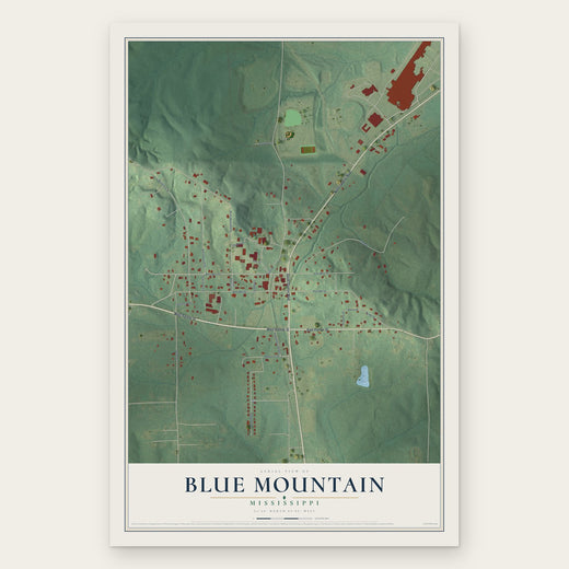 Blue Mountain, Mississippi map print, the full design