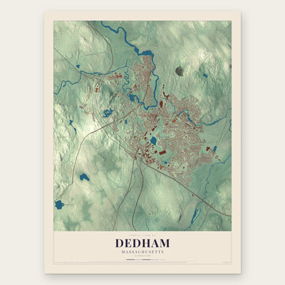 Dedham, Massachusetts map print, the full design