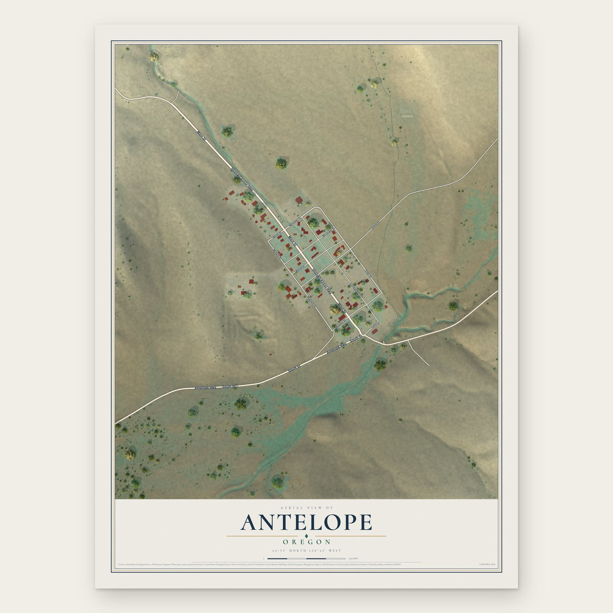 Antelope, Oregon map print, the full design