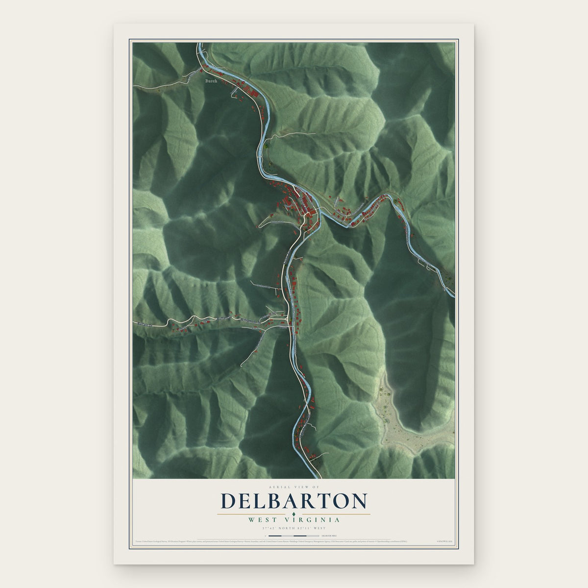 Delbarton, West Virginia map print, the full design
