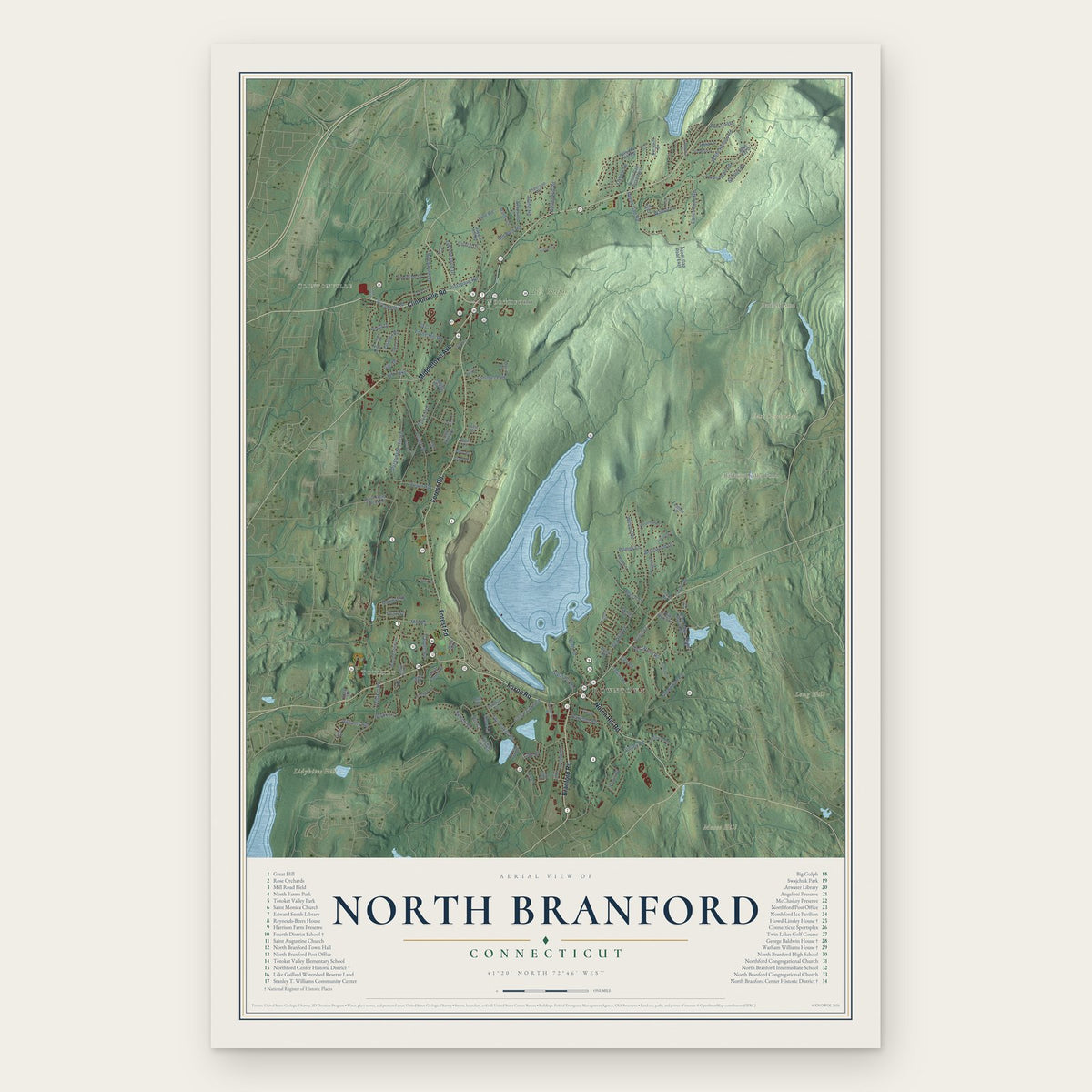 North Branford, Connecticut map print, the full design