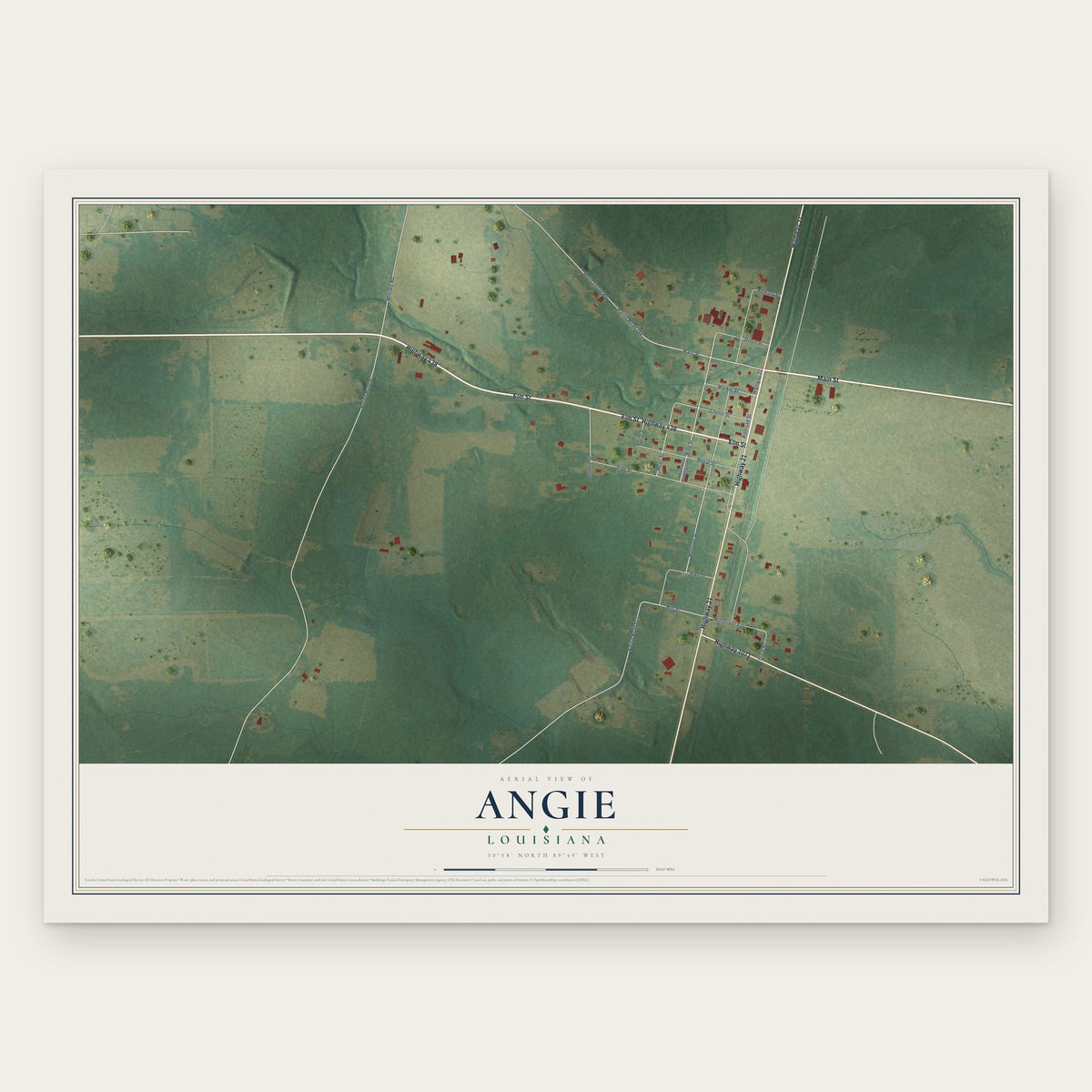 Angie, Louisiana map print, the full design