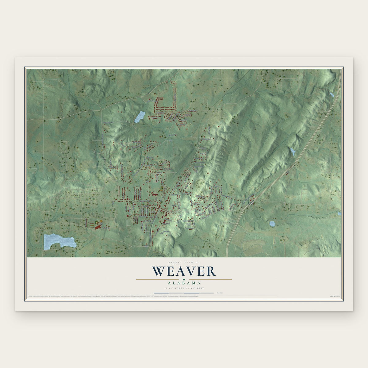 Weaver, Alabama map print, the full design