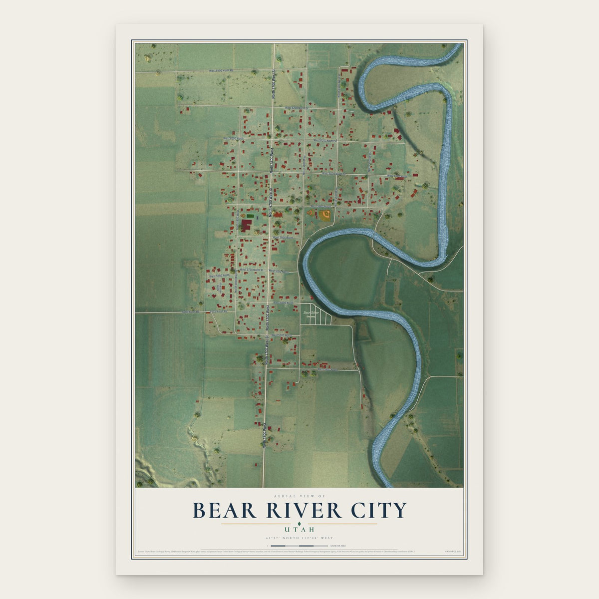 Bear River City, Utah map print, the full design