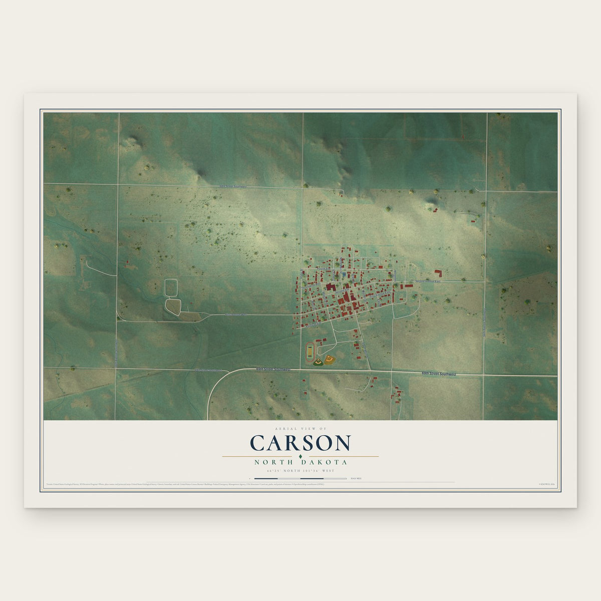 Carson, North Dakota map print, the full design