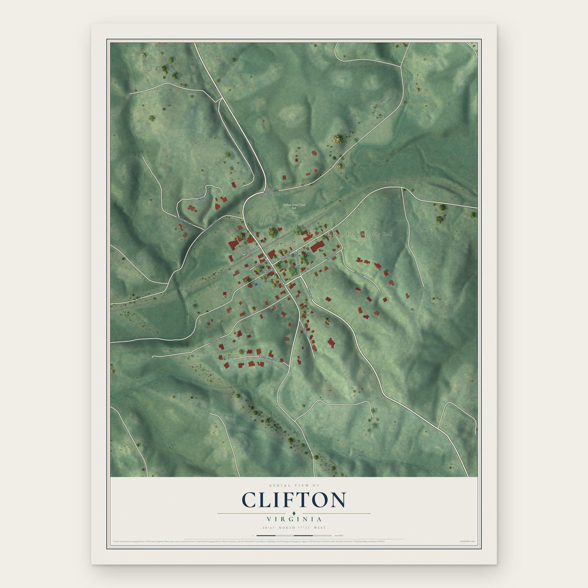 Clifton, Virginia map print, the full design