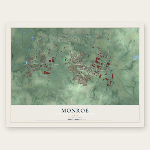 Monroe, Ohio map print, the full design