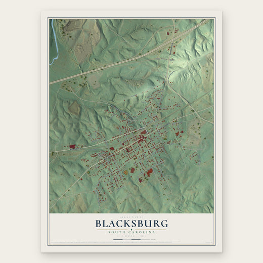 Blacksburg, South Carolina map print, the full design