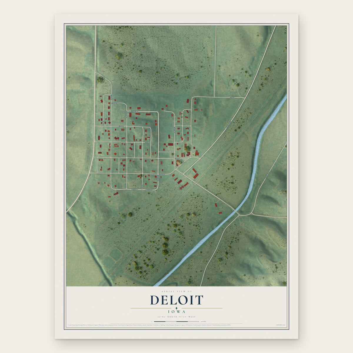 Deloit, Iowa map print, the full design