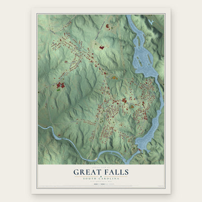 Great Falls, South Carolina map print, the full design