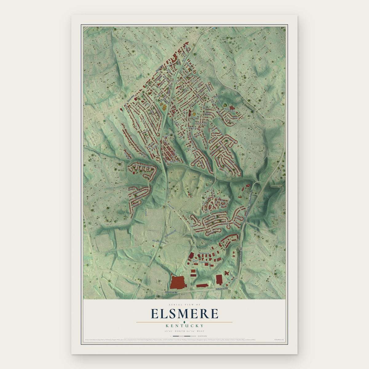 Elsmere, Kentucky map print, the full design