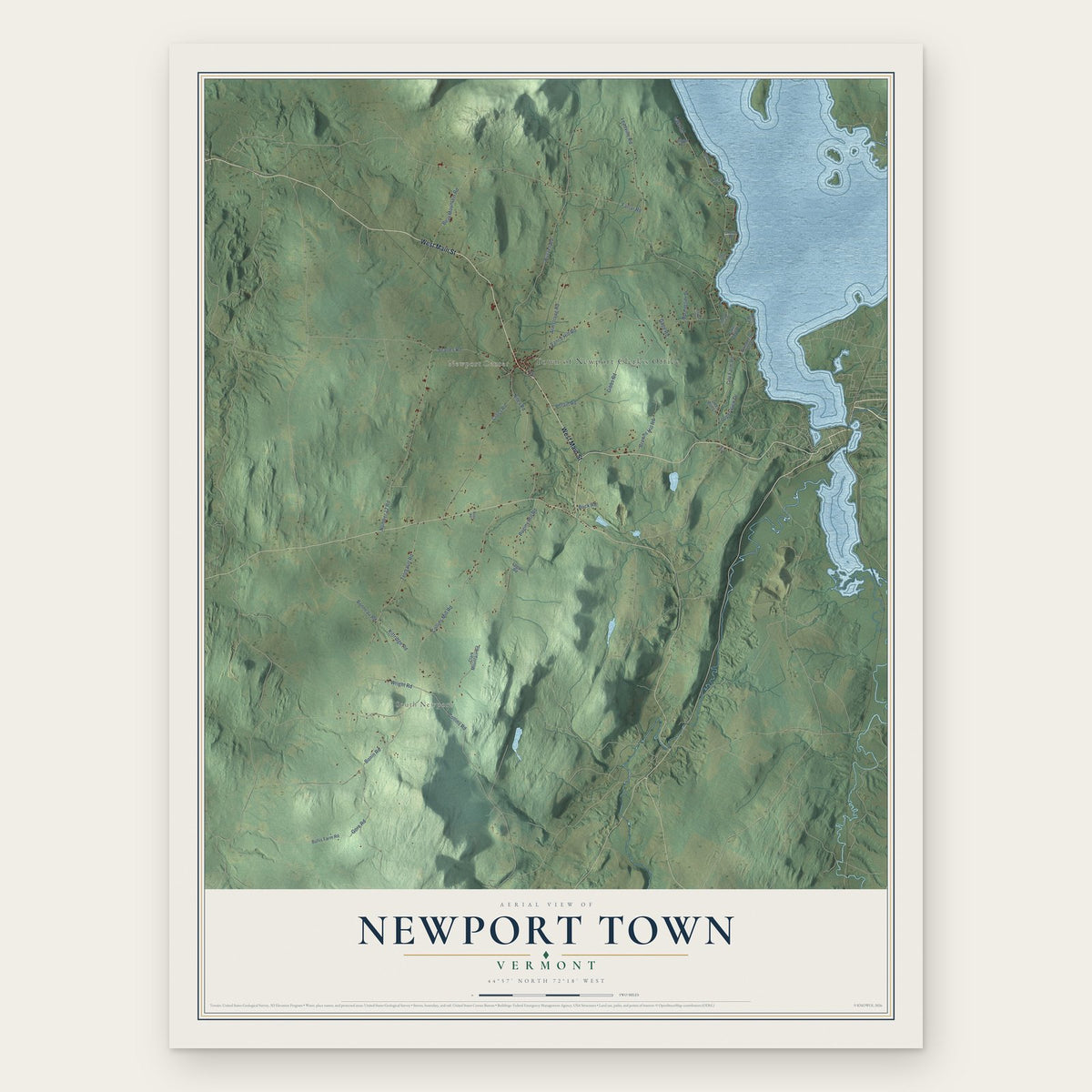 Newport Town, Vermont map print, the full design