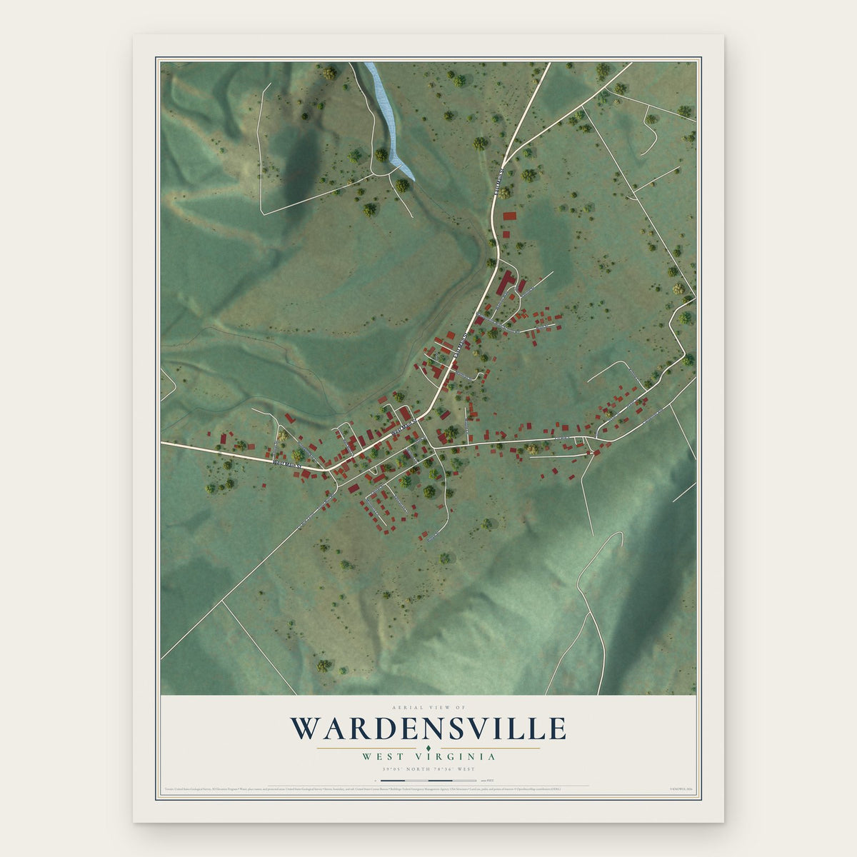 Wardensville, West Virginia map print, the full design