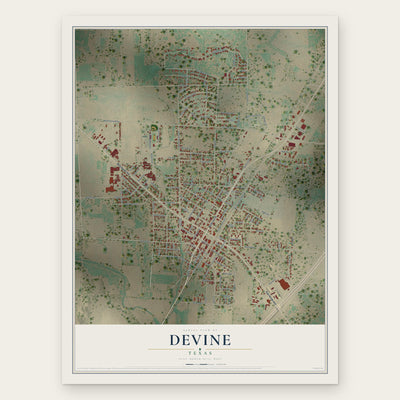 Devine, Texas map print, the full design