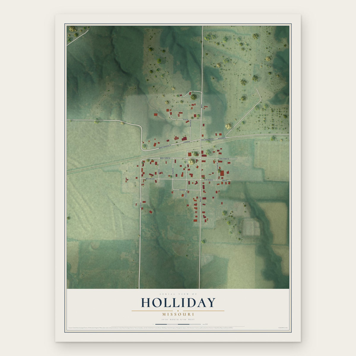 Holliday, Missouri map print, the full design