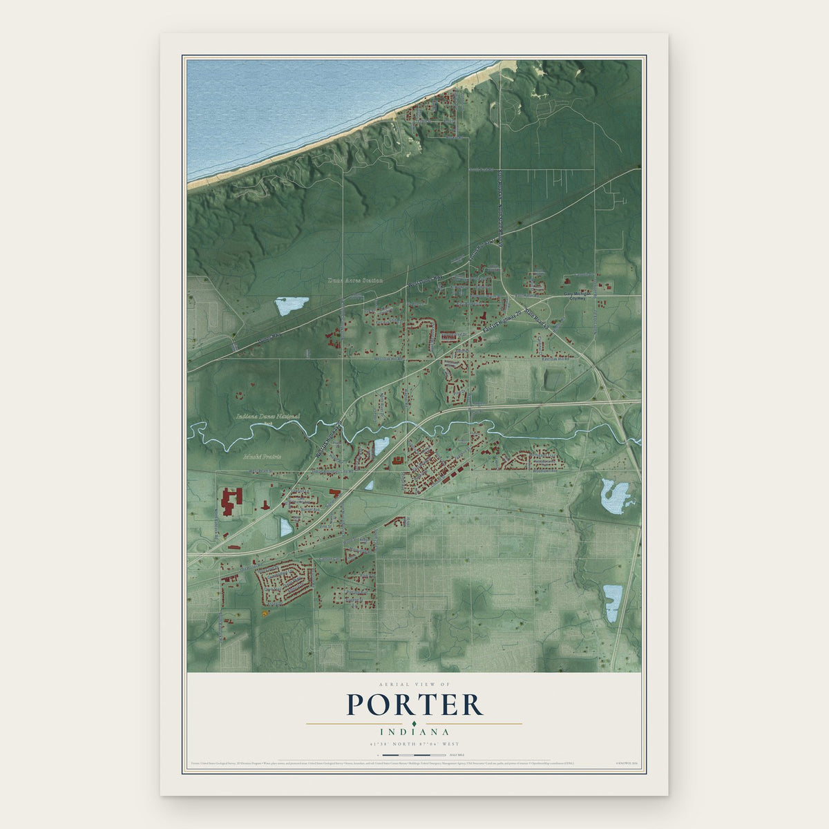 Porter, Indiana map print, the full design