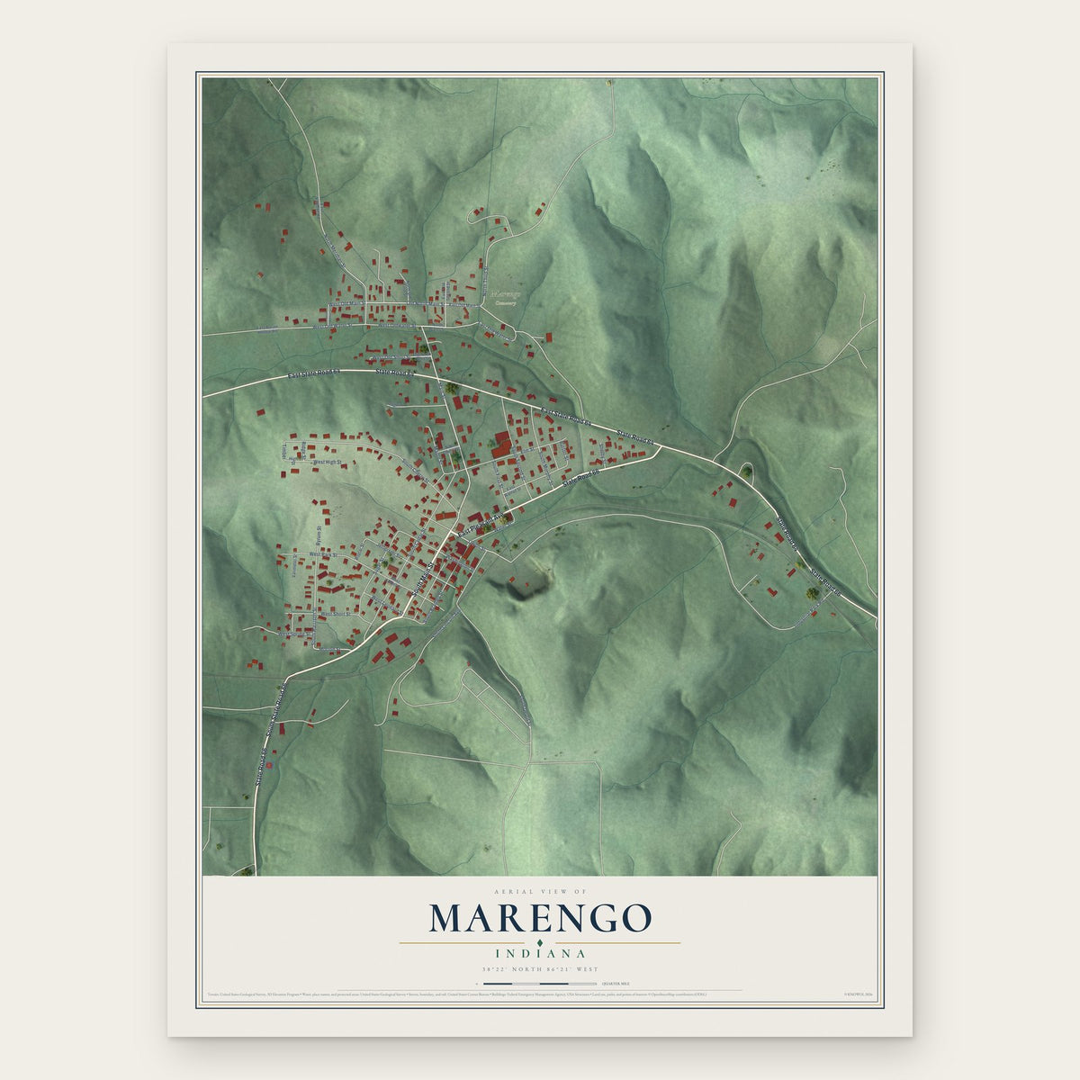 Marengo, Indiana map print, the full design