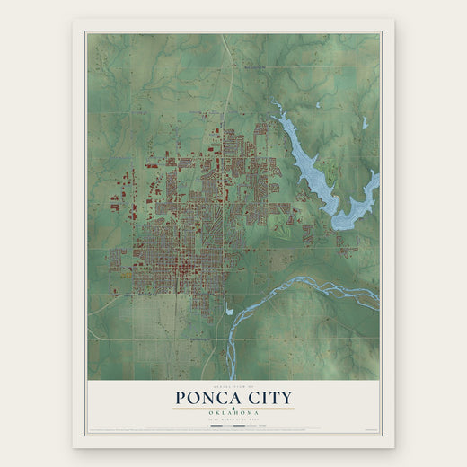 Ponca City, Oklahoma map print, the full design