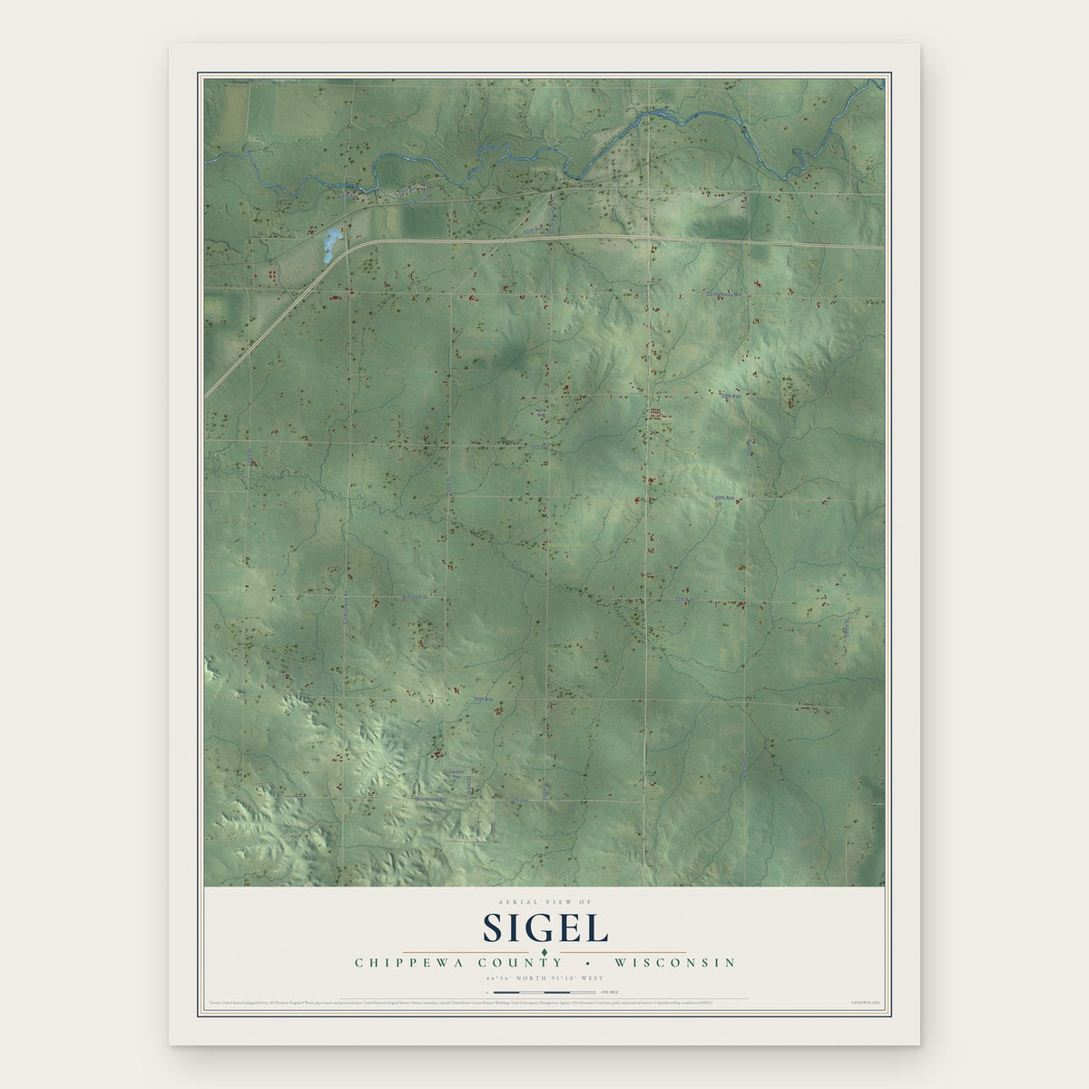 Sigel, Chippewa County, Wisconsin map print, the full design