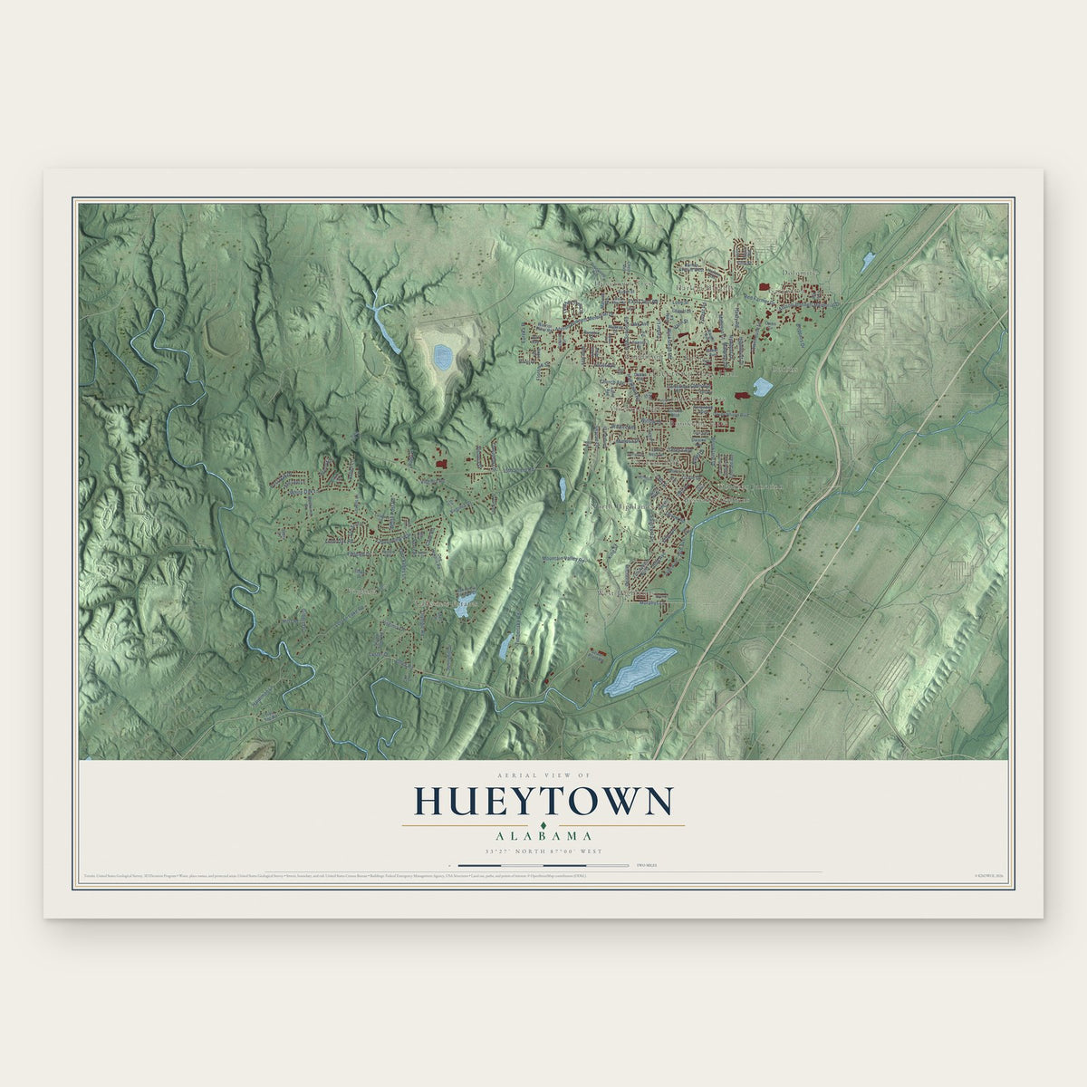Hueytown, Alabama map print, the full design