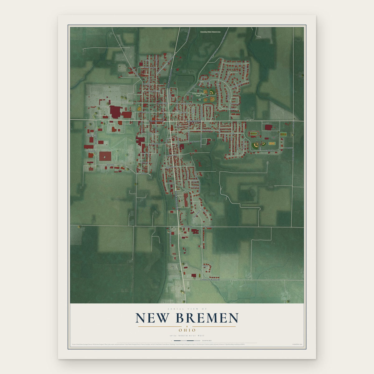 New Bremen, Ohio map print, the full design
