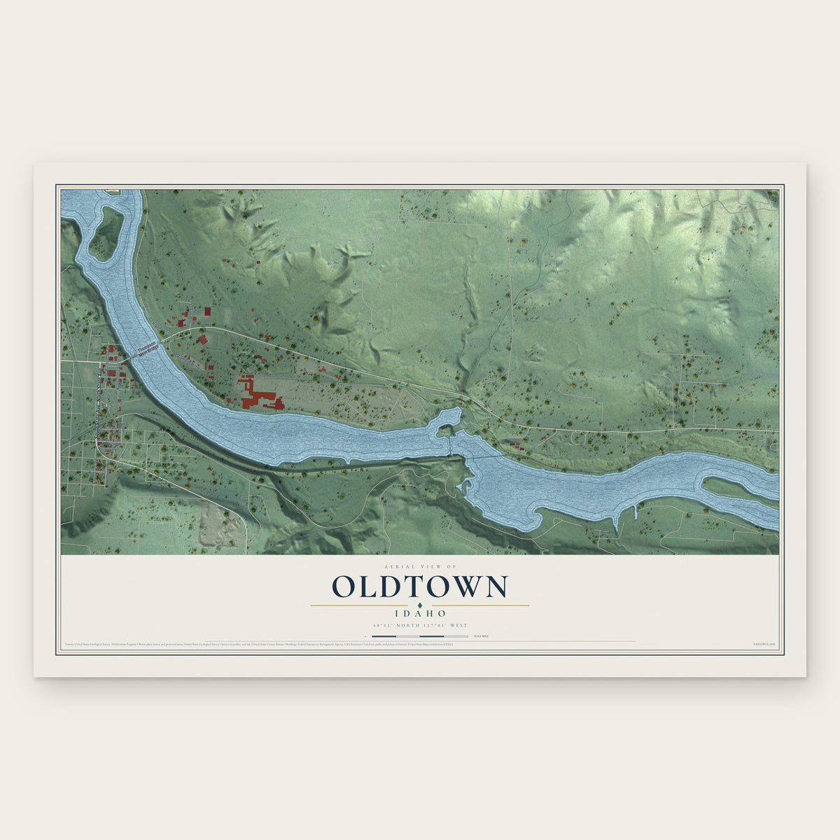 Oldtown, Idaho map print, the full design