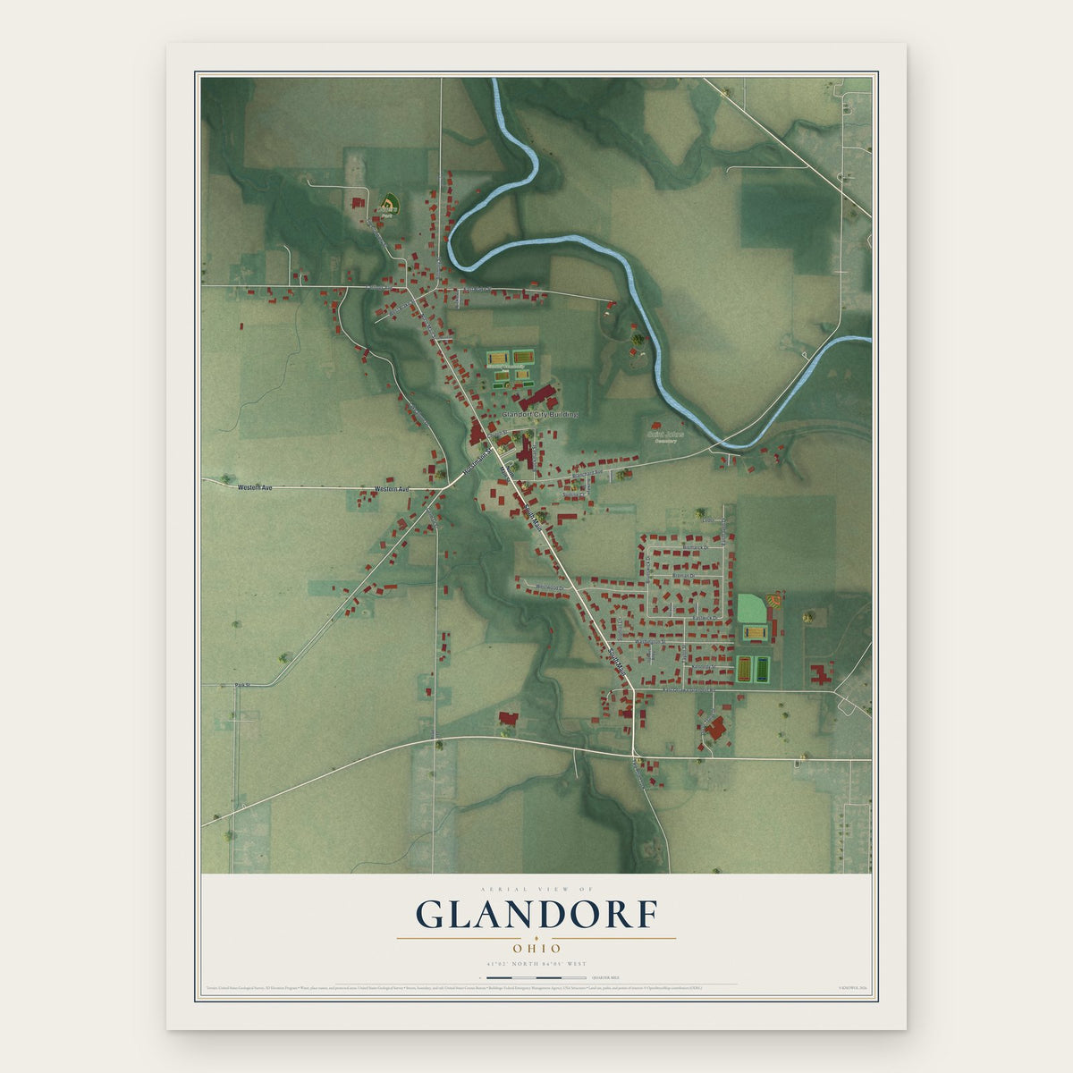 Glandorf, Ohio map print, the full design