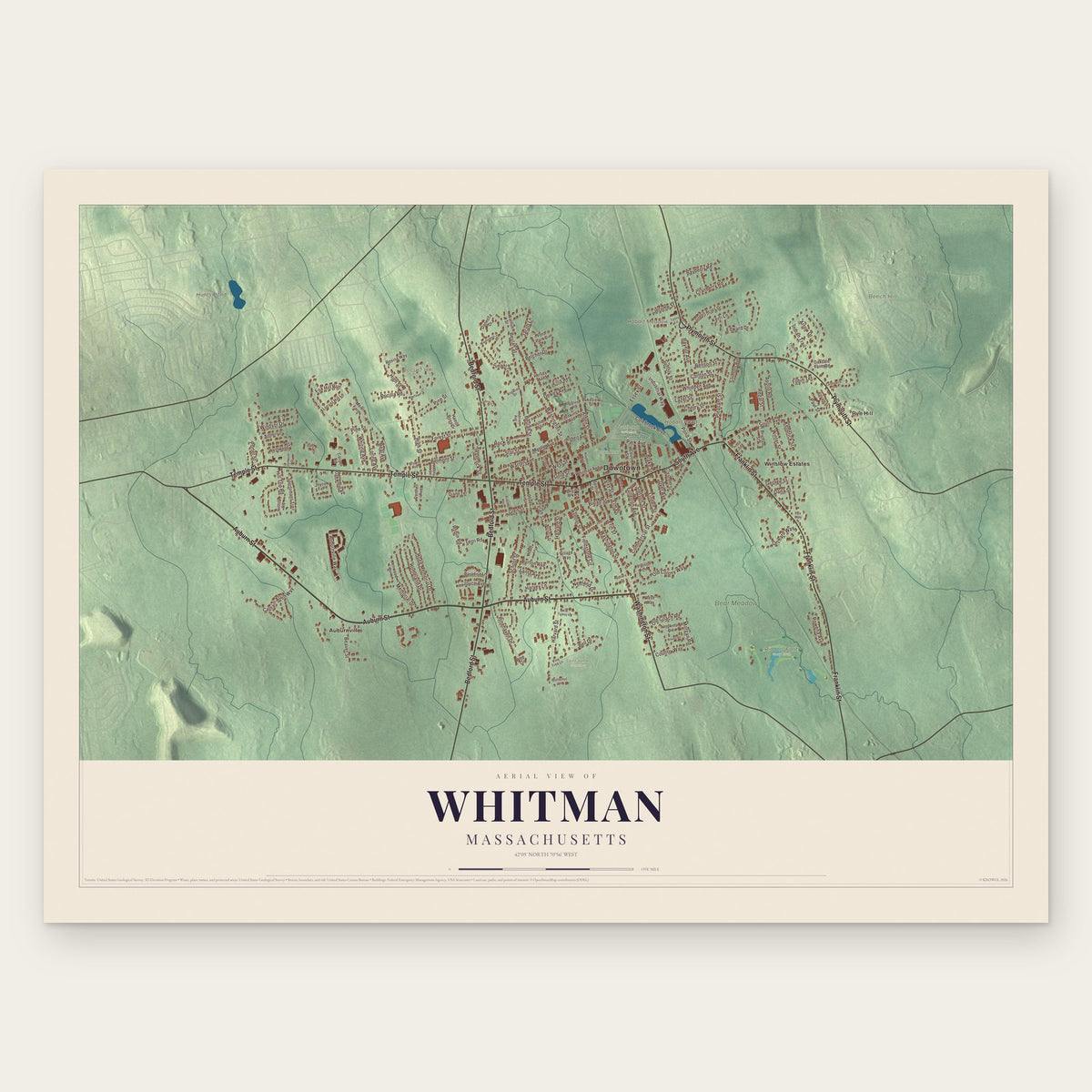 Whitman, Massachusetts map print, the full design