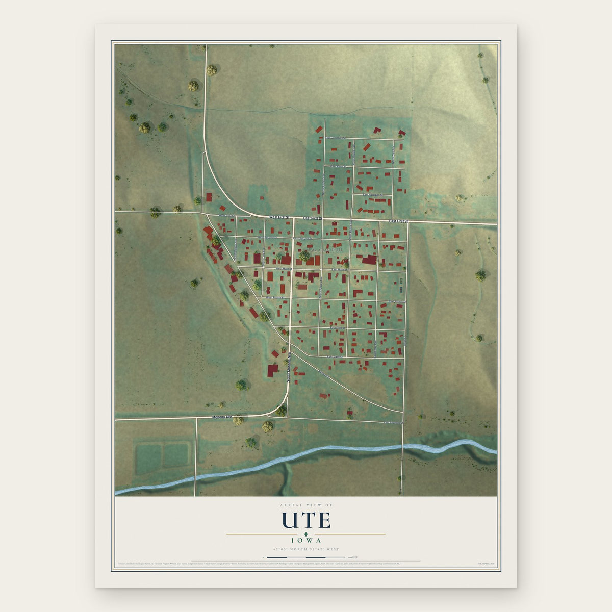Ute, Iowa map print, the full design