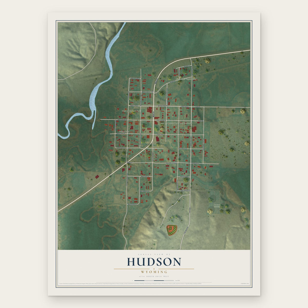 Hudson, Wyoming map print, the full design