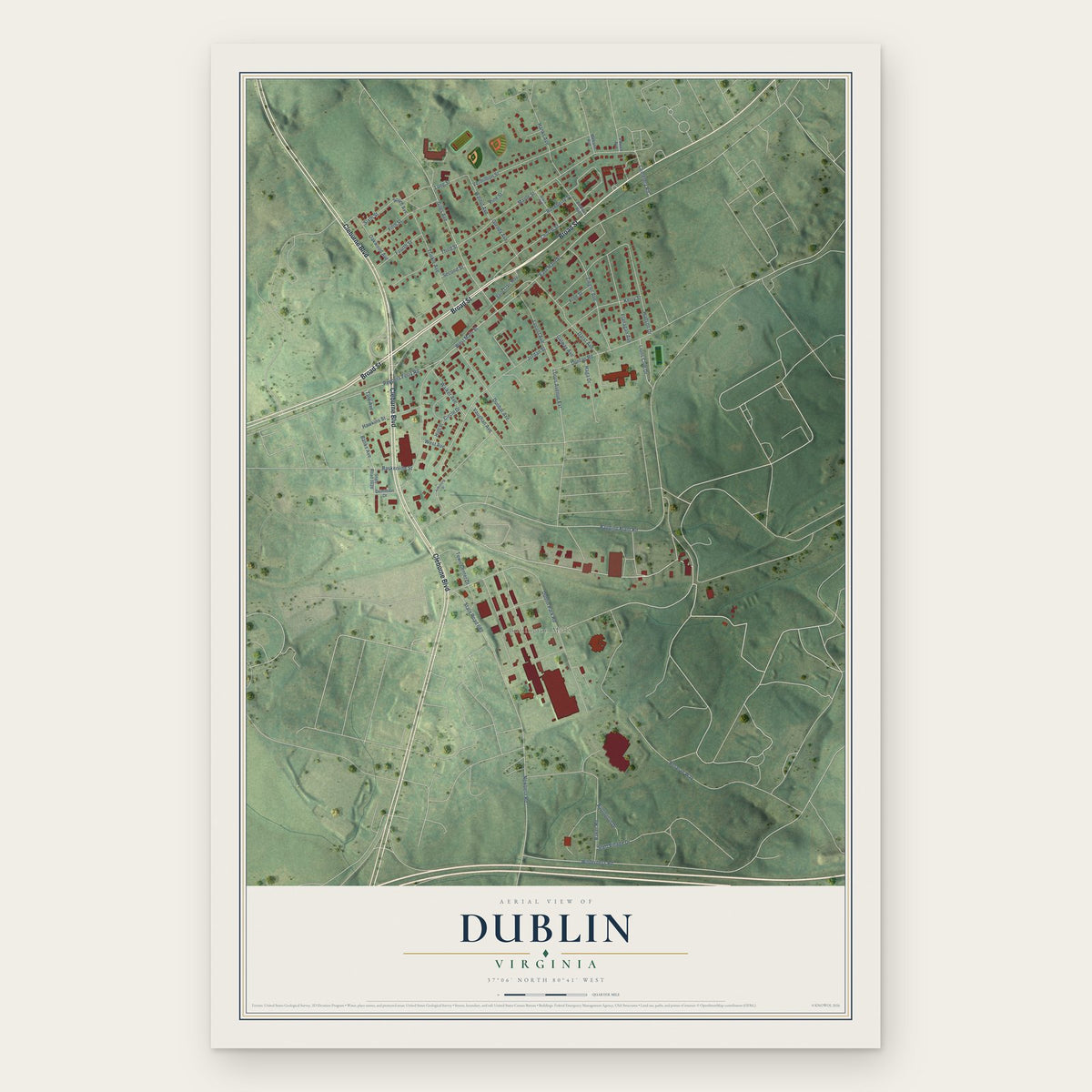 Dublin, Virginia map print, the full design