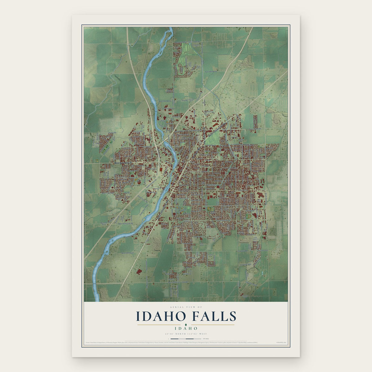 Idaho Falls, Idaho map print, the full design