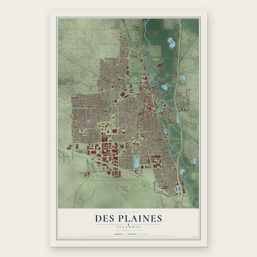 Des Plaines, Illinois map print, the full design