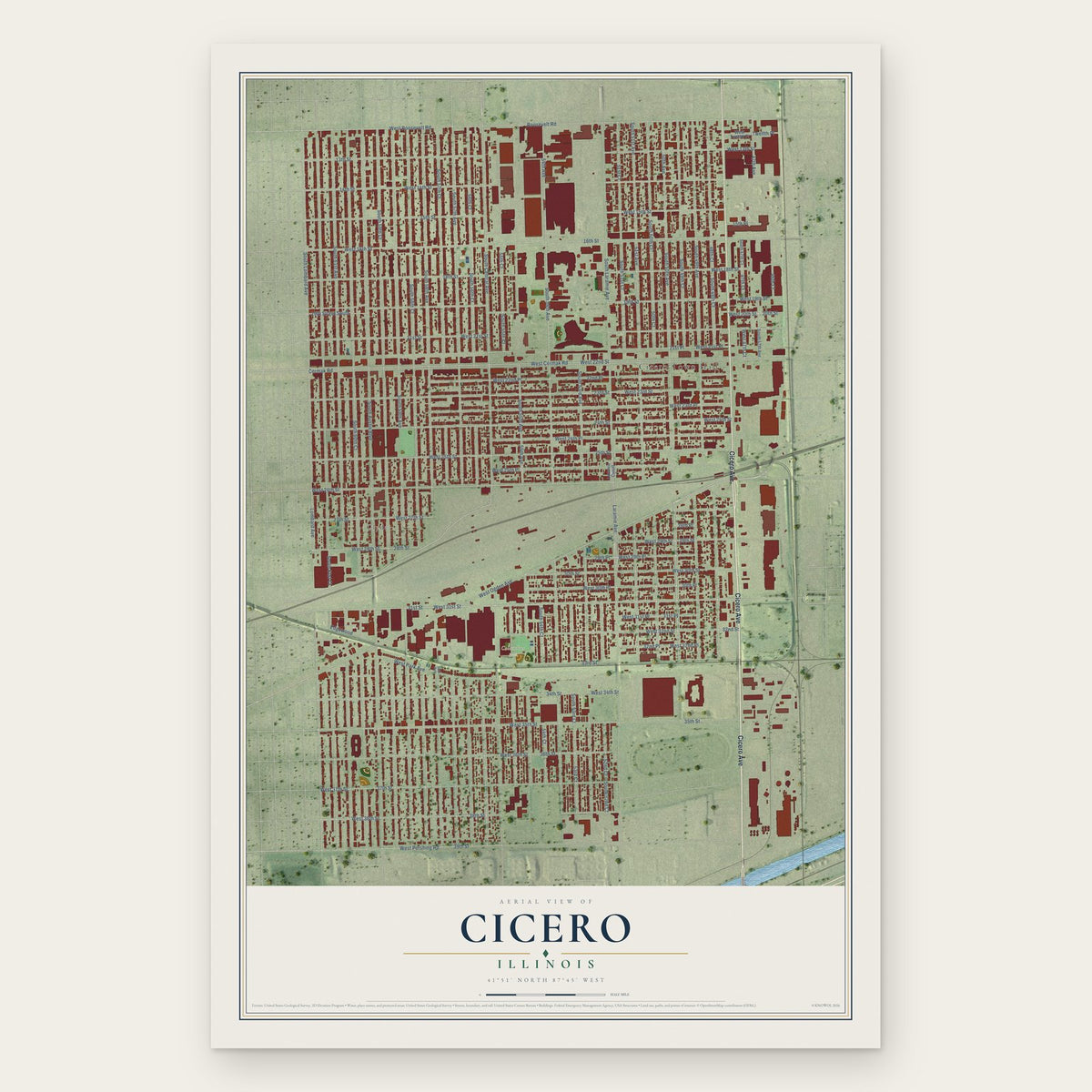 Cicero, Illinois map print, the full design