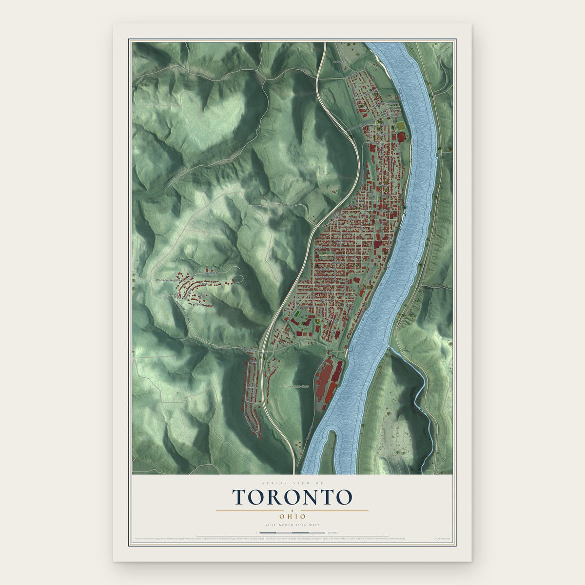 Toronto, Ohio map print, the full design