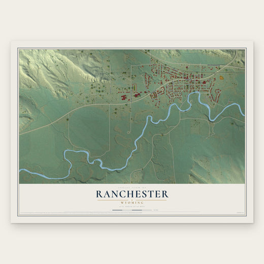 Ranchester, Wyoming map print, the full design