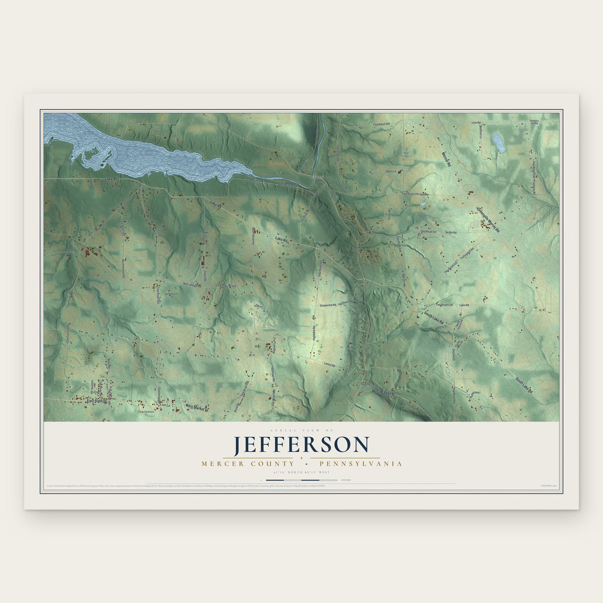 Jefferson, Mercer County, Pennsylvania map print, the full design