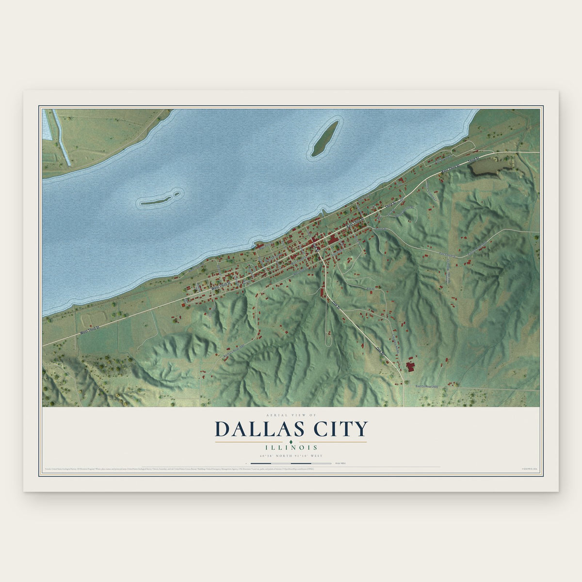 Dallas City, Illinois map print, the full design