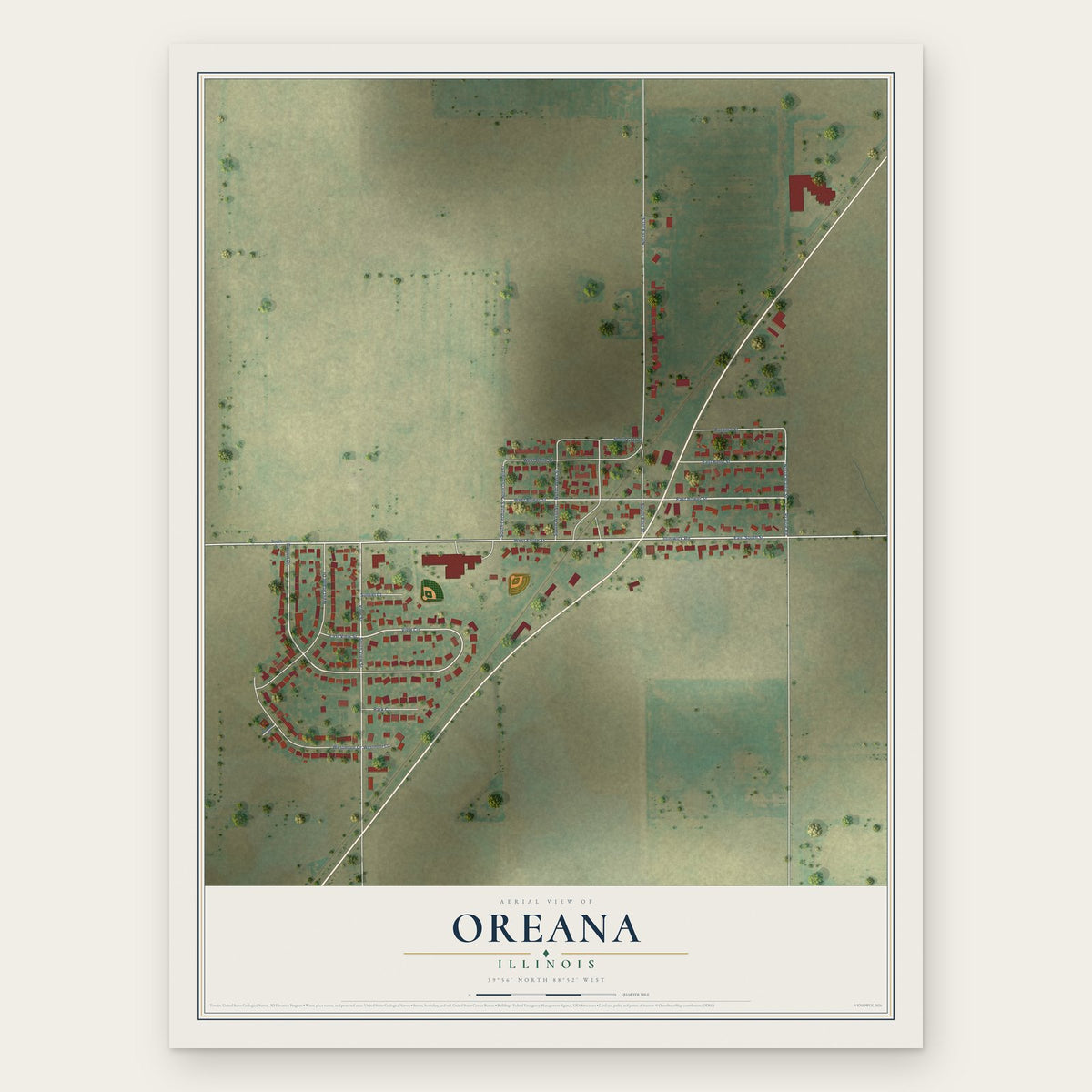Oreana, Illinois map print, the full design
