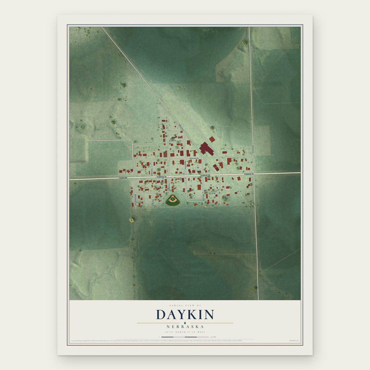 Daykin, Nebraska map print, the full design