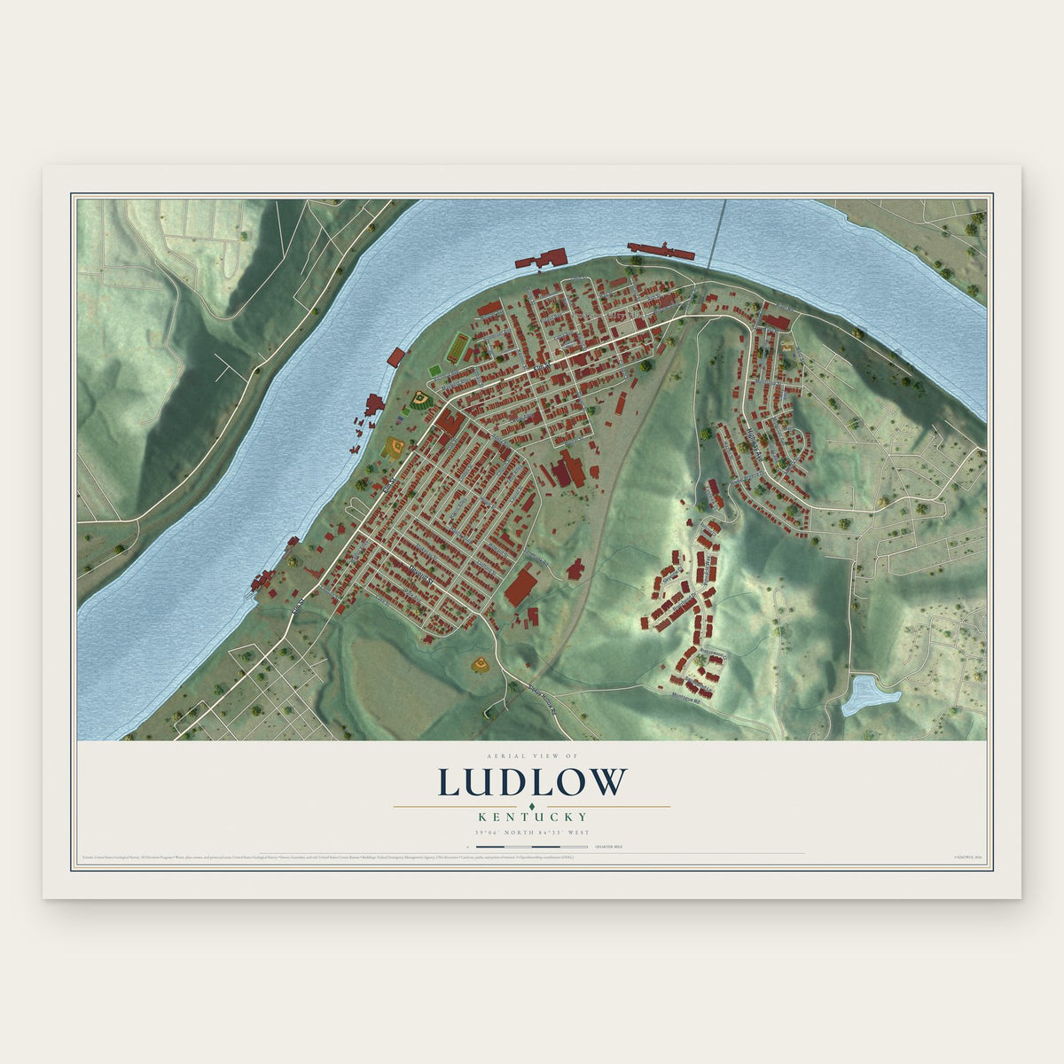 Ludlow, Kentucky map print, the full design