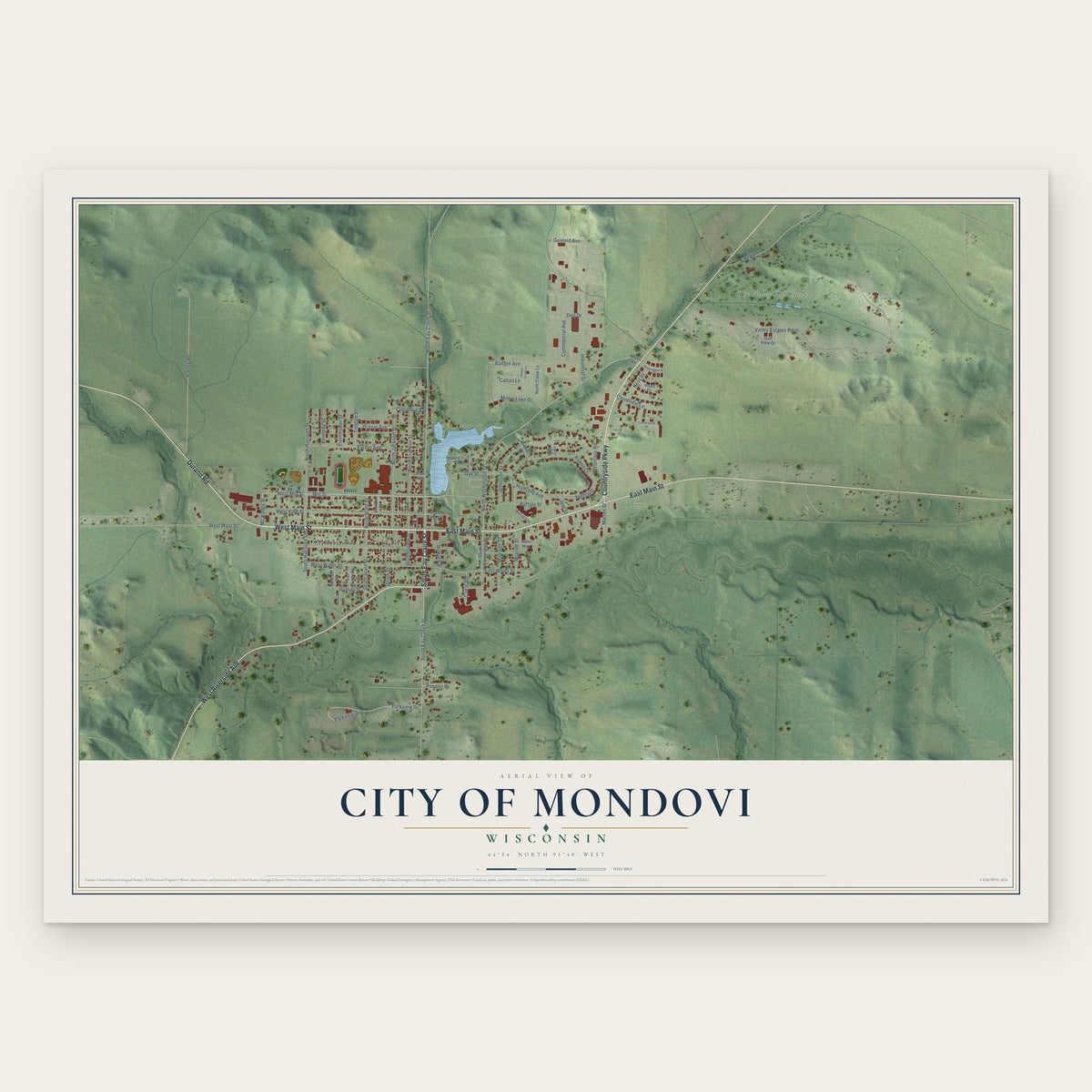 Mondovi, Wisconsin map print, the full design