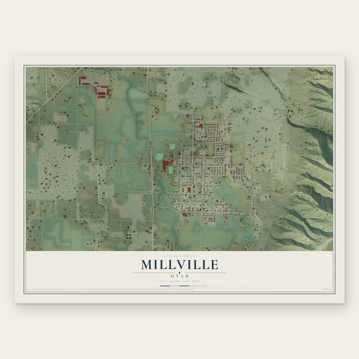 Millville, Utah map print, the full design