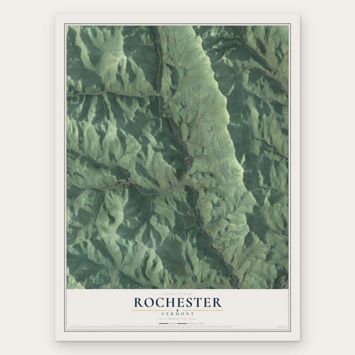 Rochester, Vermont map print, the full design